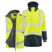 Leo Workwear Clovelly With Torrington Class 3 Hi-Vis Yellow / Navy Anorak Bodywarmer